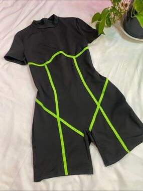 SHEIN/Neon-Trim Black adult One-Piece workout outfit- Size Small